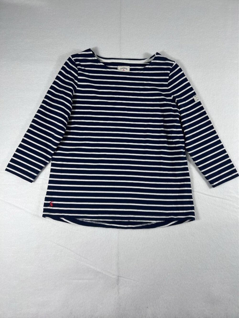Joules Navy White Striped Boat Neck Top US 10 3/4 Sleeve Nautical Shirt